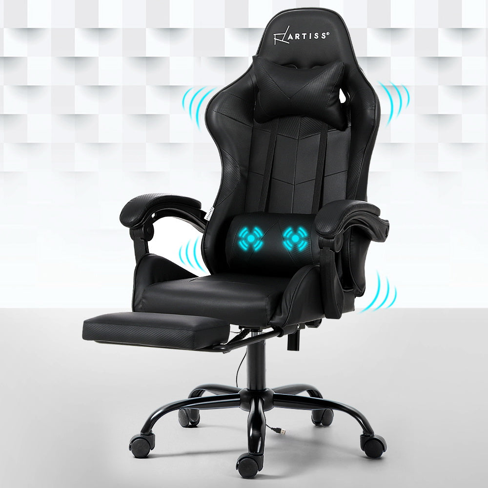 2 Point Massage Gaming Office Chair Footrest Black