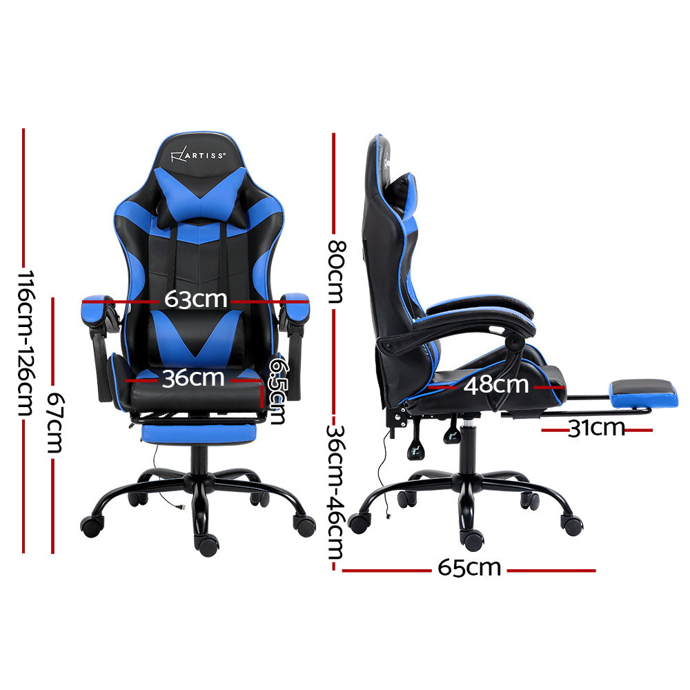 2 Point Massage Gaming Office Chair Footrest Blue