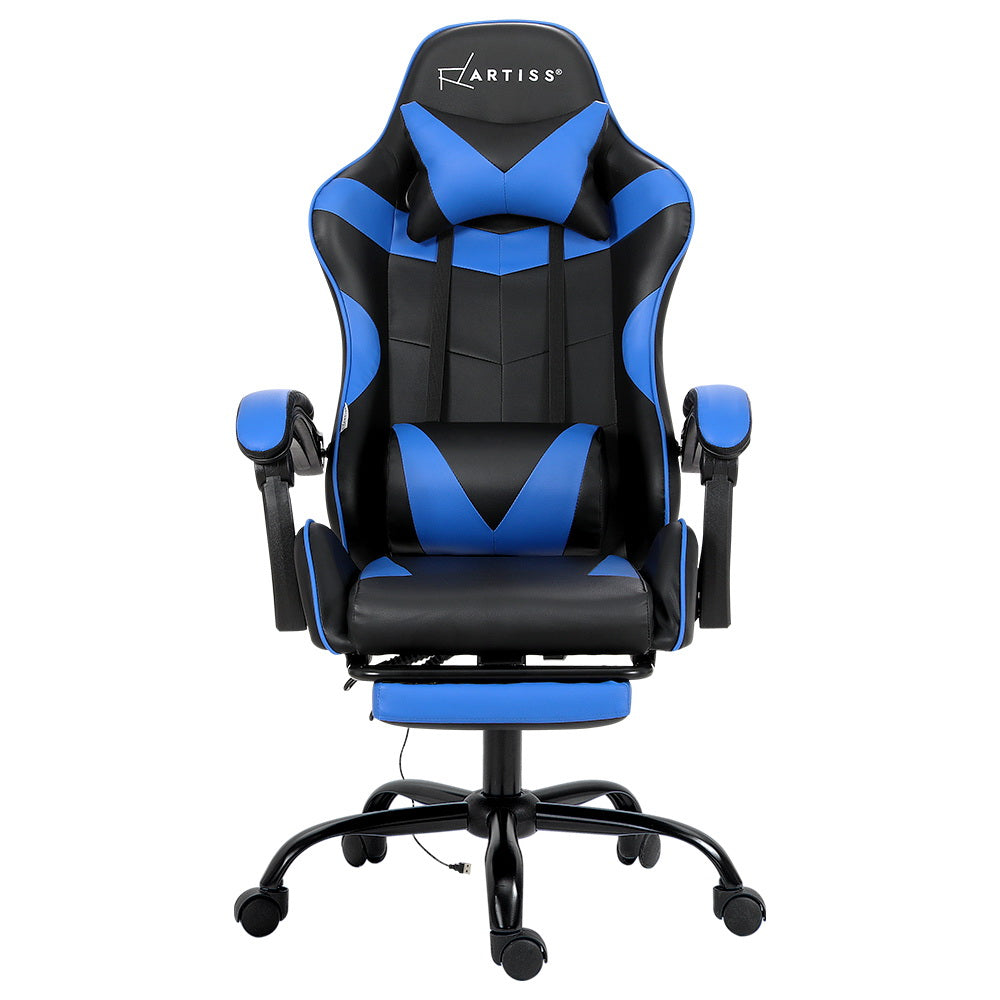 2 Point Massage Gaming Office Chair Footrest Blue