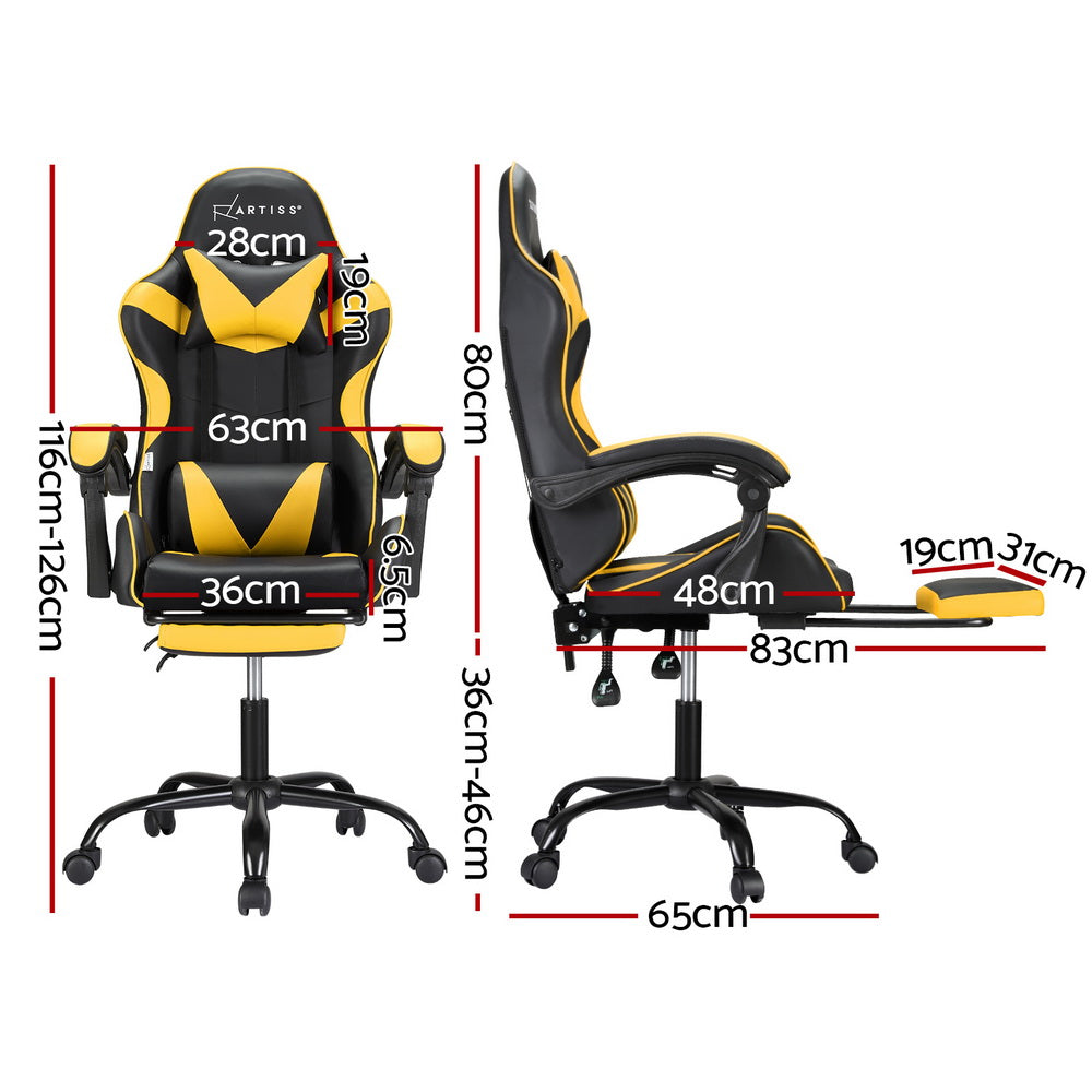 2 Point Massage Gaming Office Chair Footrest Yellow