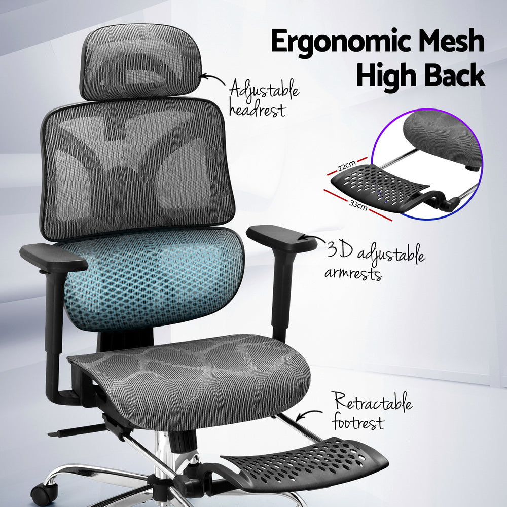 Ergonomic Office Chair Footrest Grey