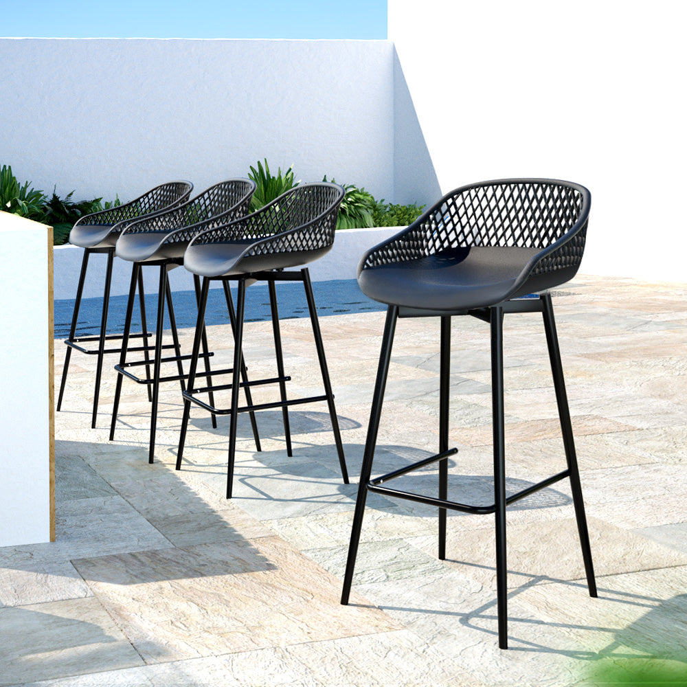 4-Piece Outdoor Bar Stools Plastic Metal Dining Chair Balcony