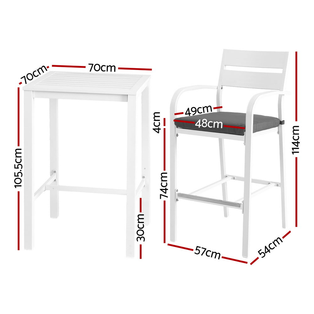 Outdoor Bar Set Stools 3-Piece Dining Chairs Table Patio Aluminium Bistro Set