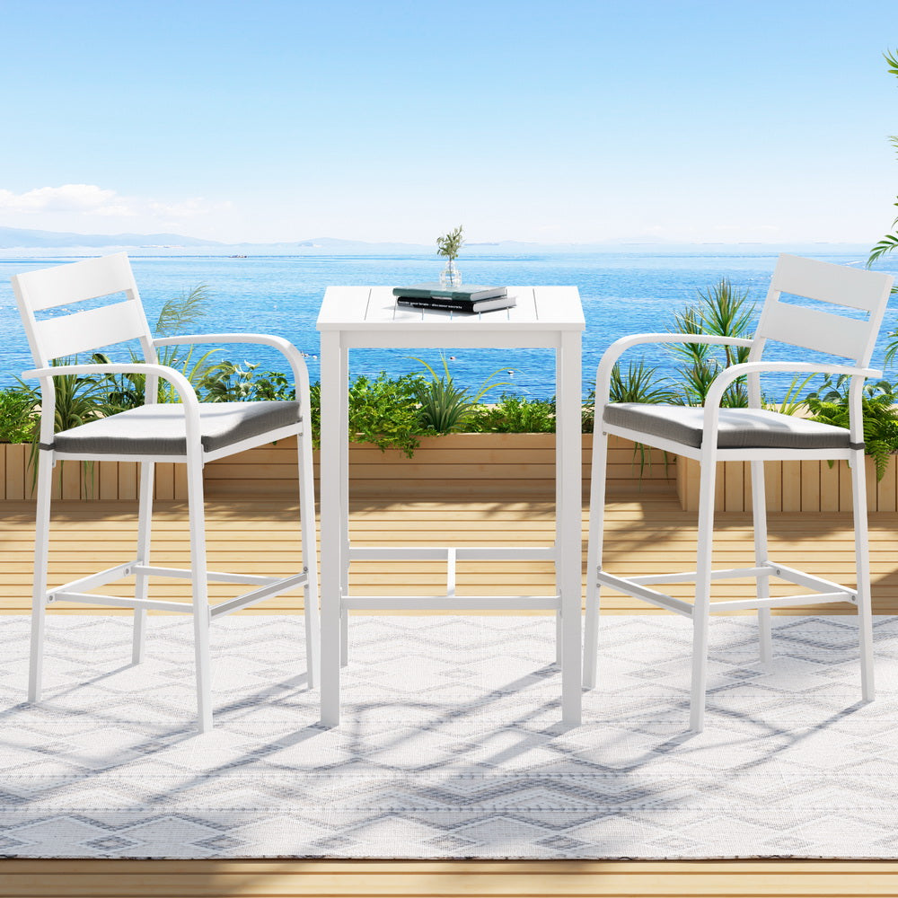 Outdoor Bar Set Stools 3-Piece Dining Chairs Table Patio Aluminium Bistro Set