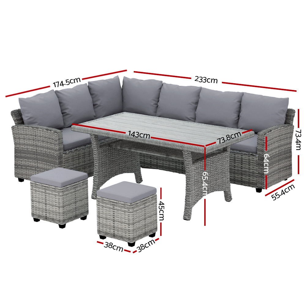 Outdoor Dining Set Wicker Table Chairs Setting - 8 Seater