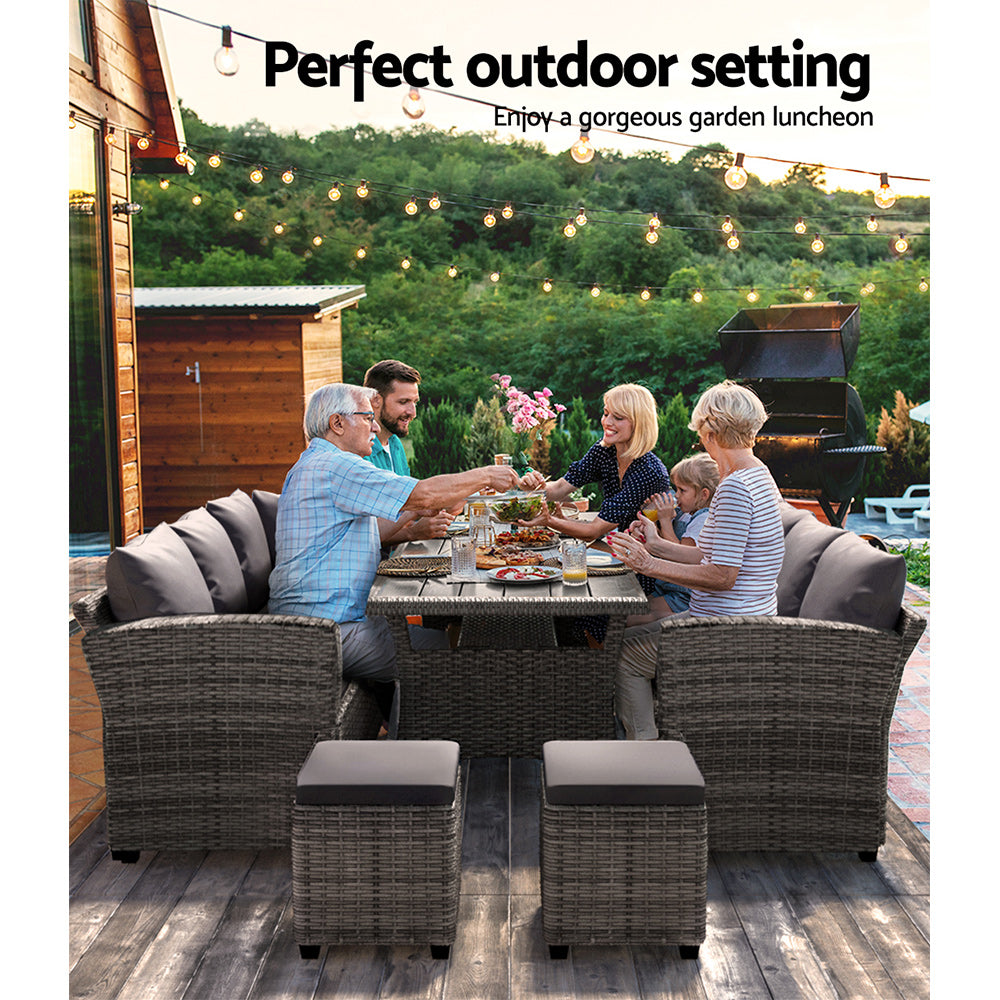 Outdoor Dining Set Wicker Table Chairs Setting - 8 Seater