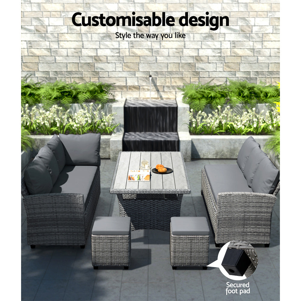 Outdoor Dining Set Wicker Table Chairs Setting - 8 Seater