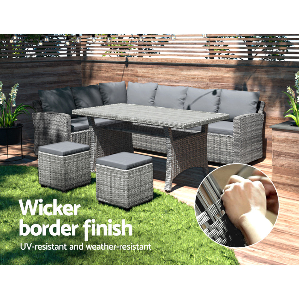 Outdoor Dining Set Wicker Table Chairs Setting - 8 Seater