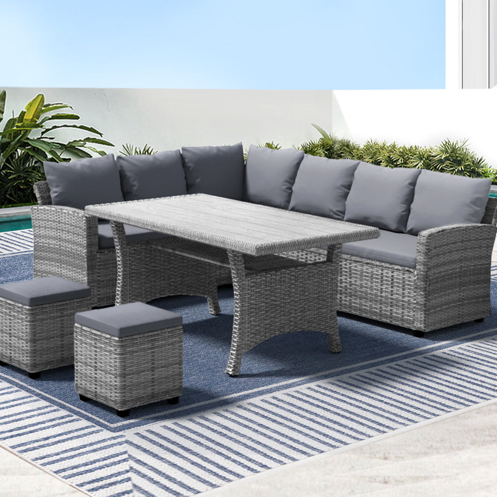 Outdoor Dining Set Wicker Table Chairs Setting - 8 Seater