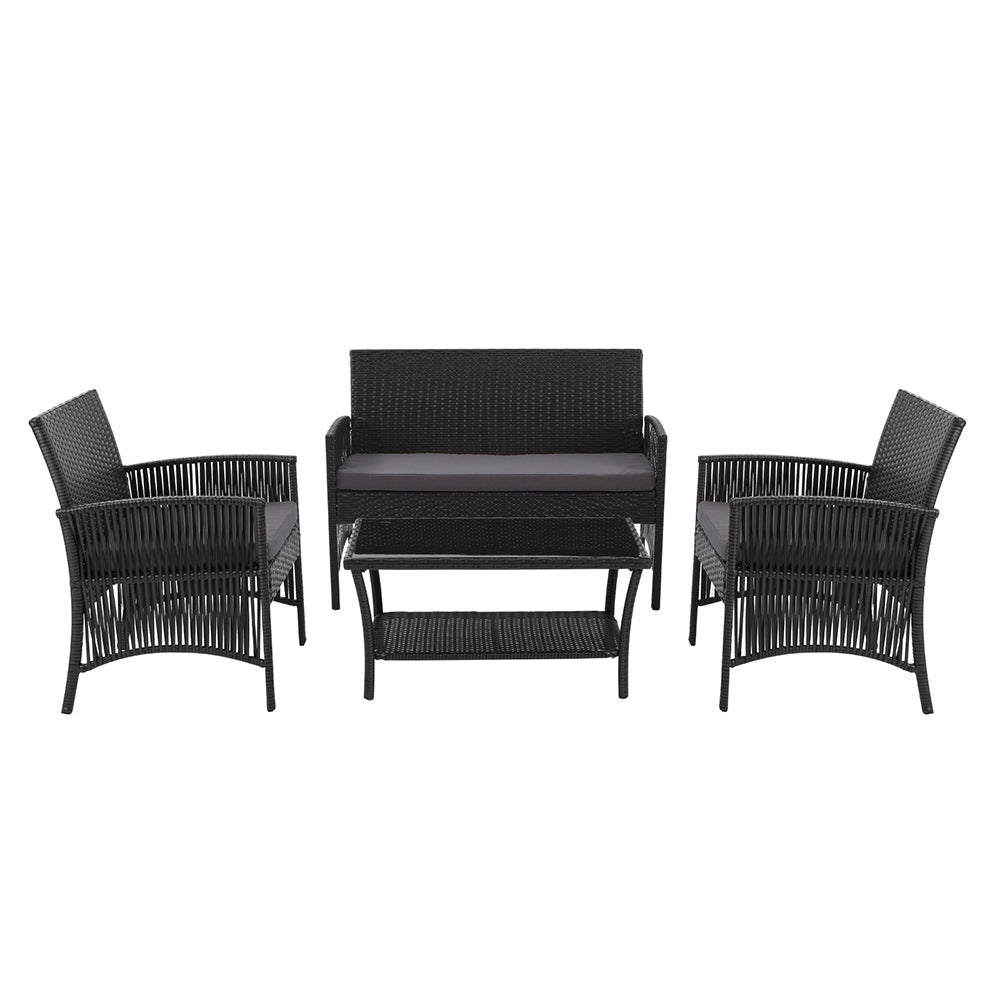 4PCS Outdoor Lounge Setting Sofa Set Patio Wicker Furniture Black Cover