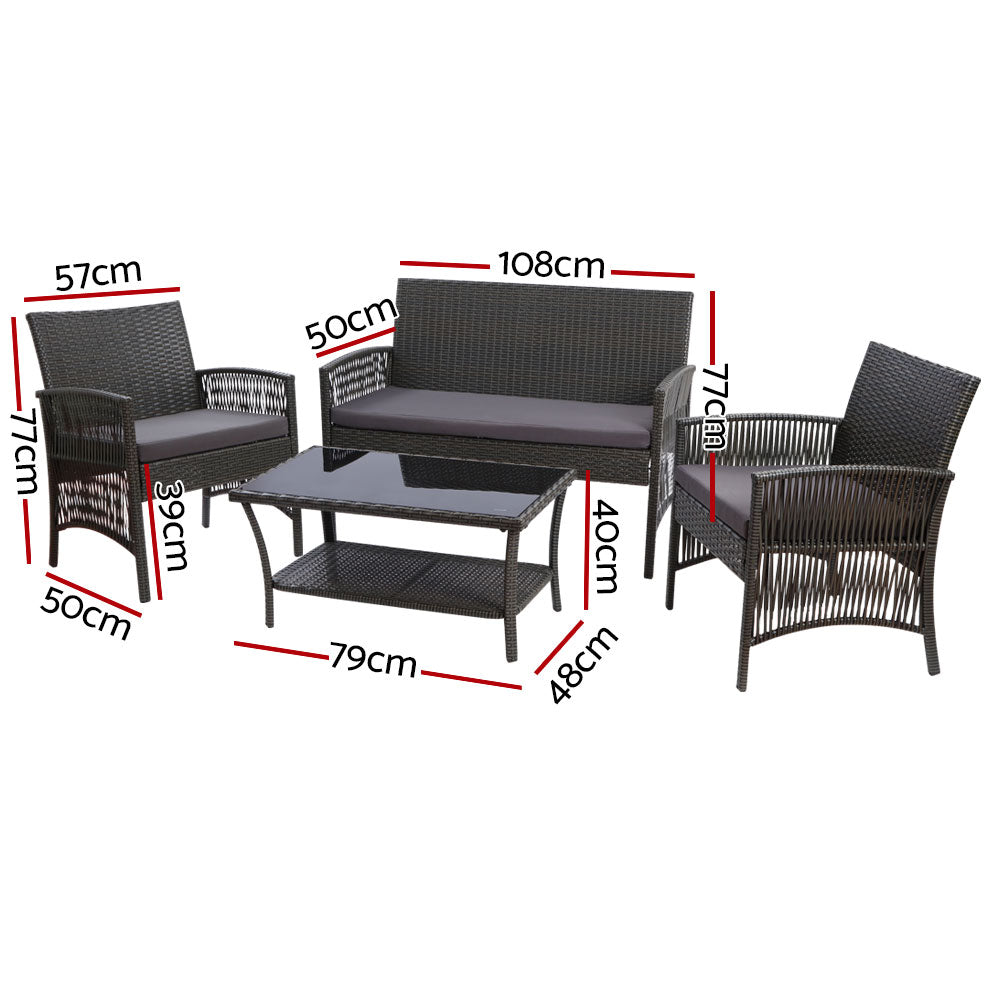 4PCS Outdoor Lounge Setting Sofa Set Patio Wicker Furniture Grey Cover