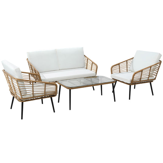 Gardeon 4-Piece Outdoor Sofa Set Rattan Lounge Setting Table Chairs