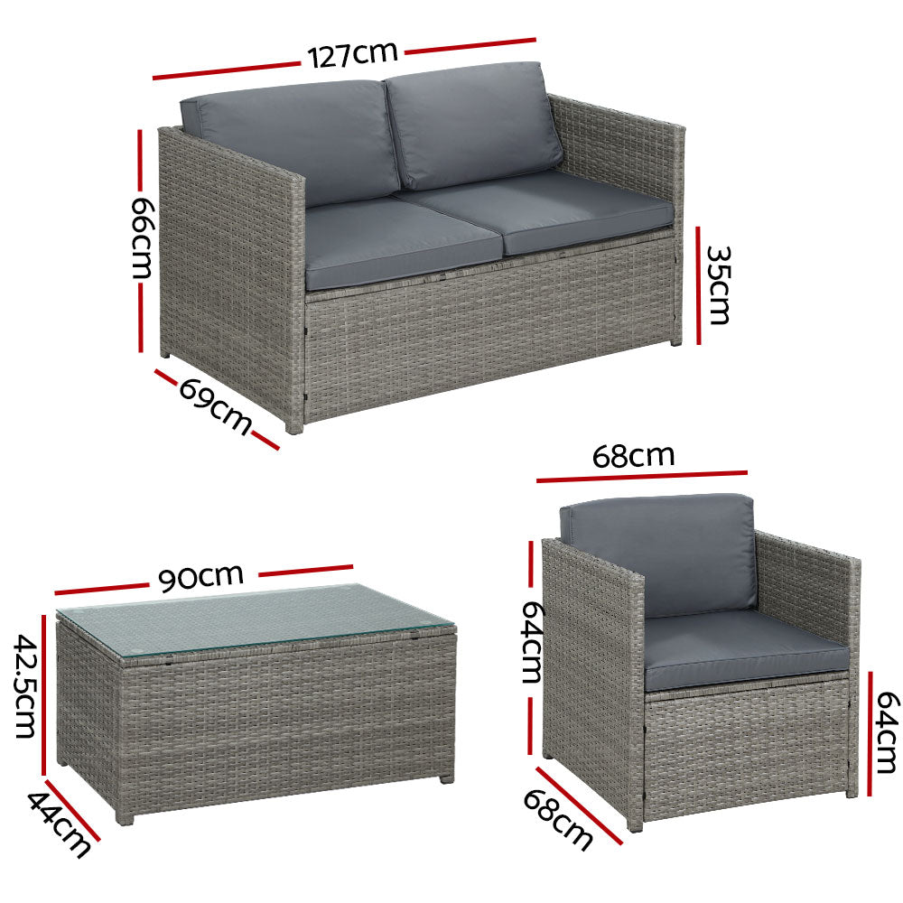 4-Piece Outdoor Sofa Set Wicker Couch Lounge Setting Grey