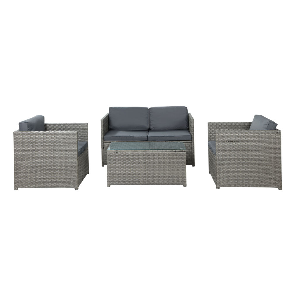 4-Piece Outdoor Sofa Set Wicker Couch Lounge Setting Grey