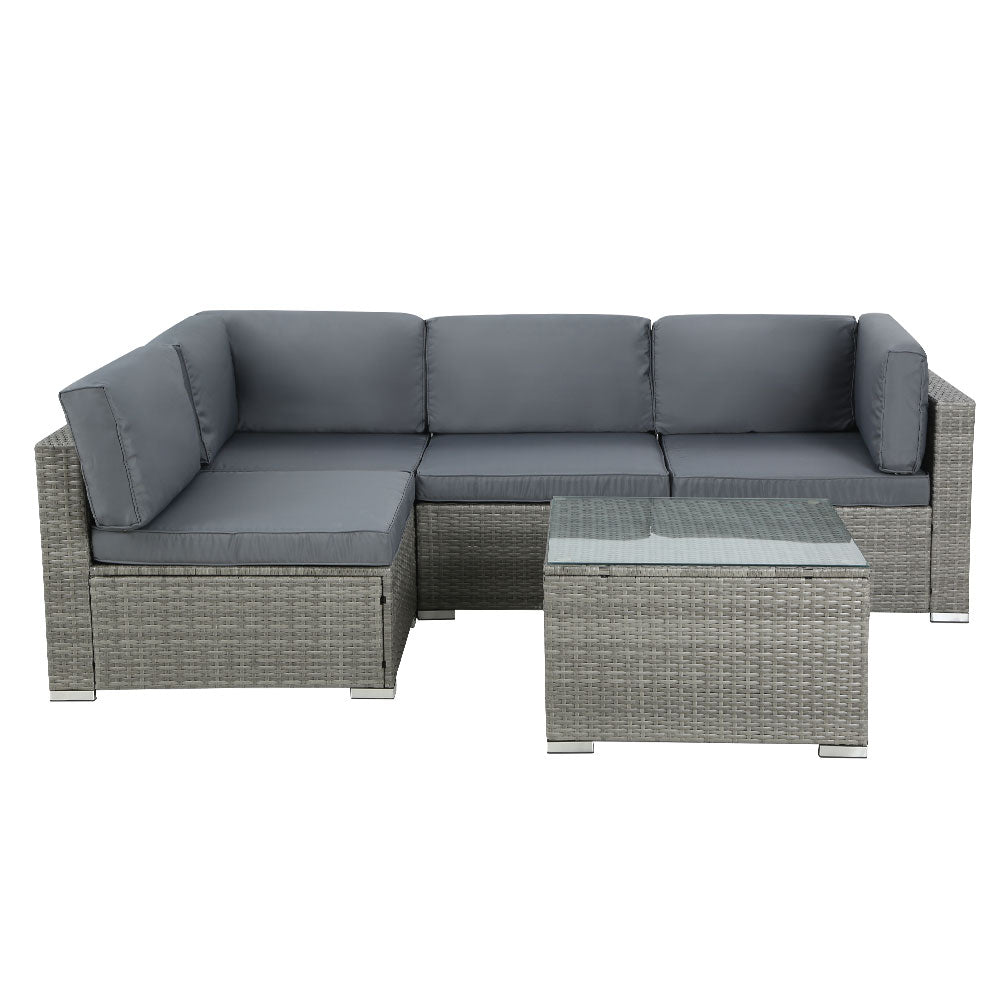 5-Piece Outdoor Sofa Set Wicker Couch Lounge Setting 4 Seater Grey