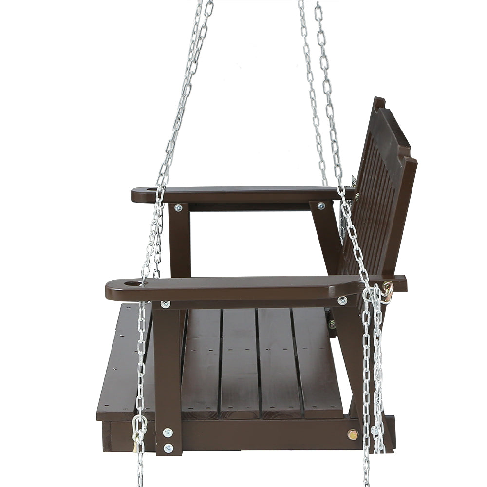 Porch Swing Chair with Chain Garden Bench Outdoor Furniture Wooden Brown