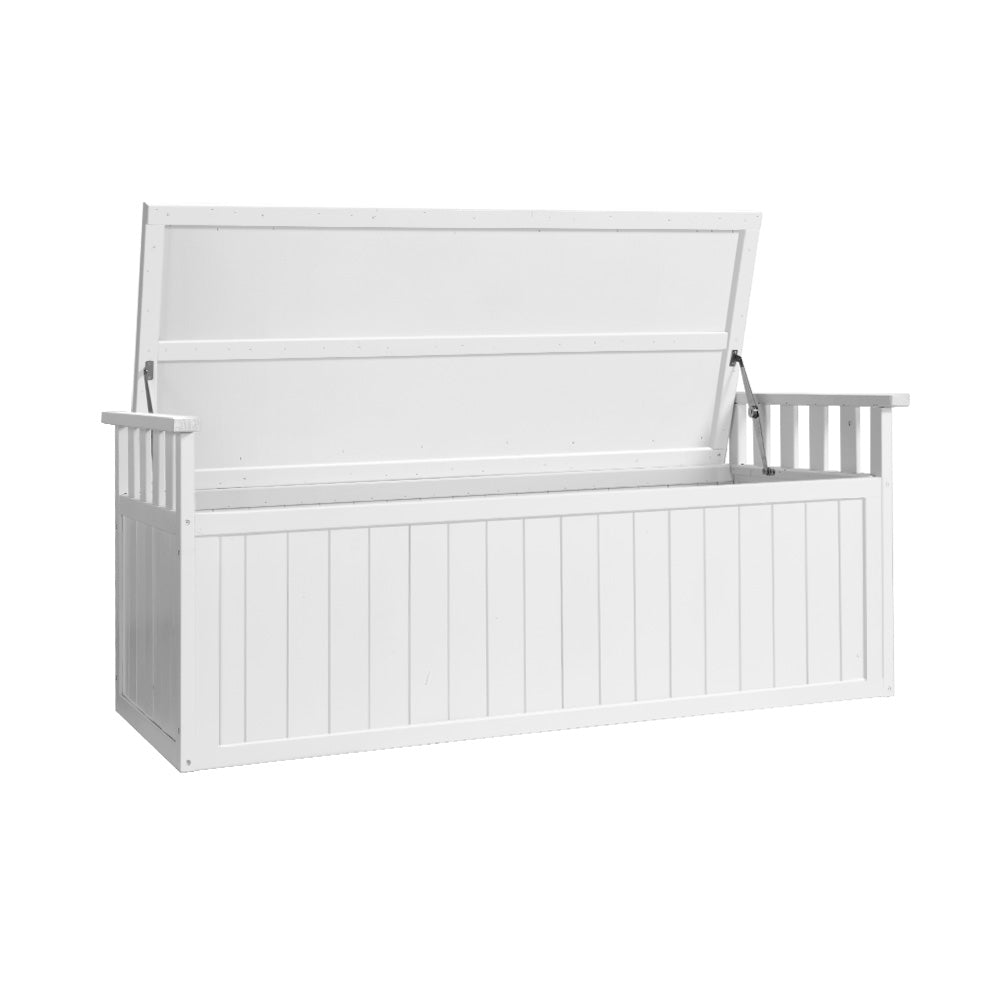 Outdoor Storage Bench Box 129cm Wooden Garden Toy Chest Sheds Patio Furniture XL - White