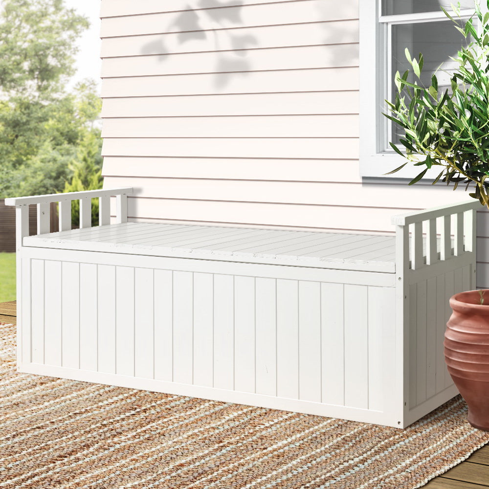 Outdoor Storage Bench Box 129cm Wooden Garden Toy Chest Sheds Patio Furniture XL - White