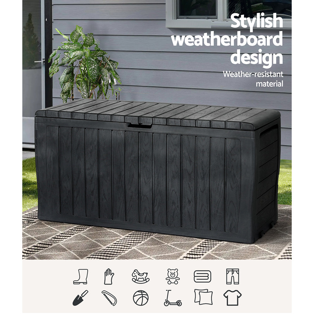 Outdoor Storage Box 220L Lockable Organiser Garden Deck Toy Shed Tool Black