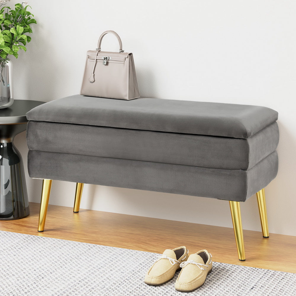 Ottoman Storage Foot Stool Velvet Grey