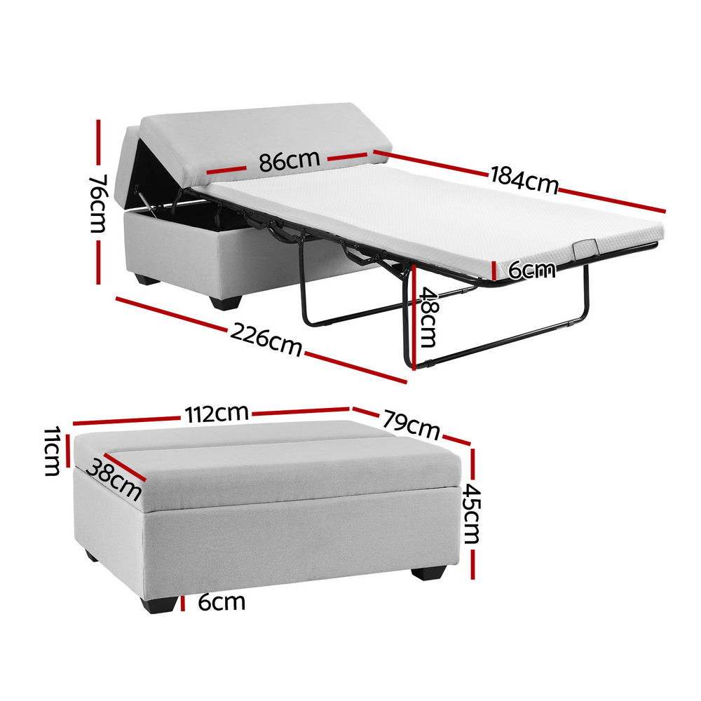 Ottoman Storage Sofa Bed 112cm Foldable Grey