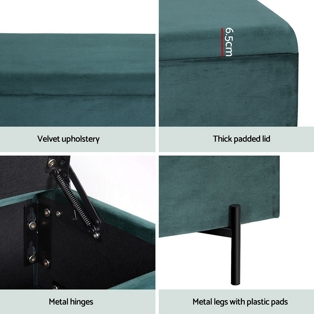 Storage Ottoman Blanket Box 140cm Velvet Green