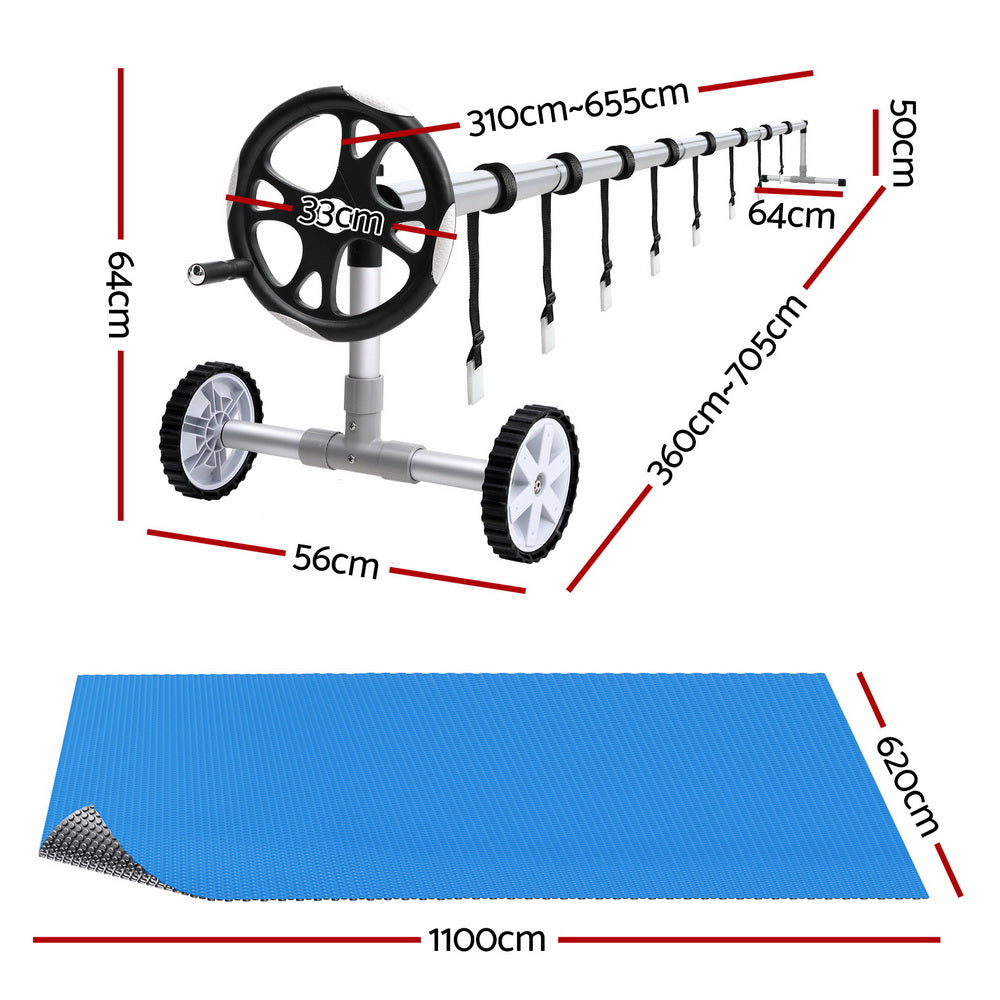 Pool Cover 600 Micron 11x6.2m w/ Roller 6.55m Swimming Pools Solar Blanket