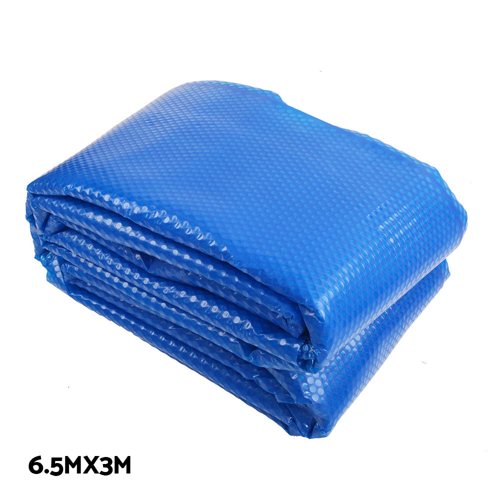 Aquabuddy Pool Cover 6.5x3m 400 Micron Silver Swimming Pool Solar Blanket 5.5m Blue Roller