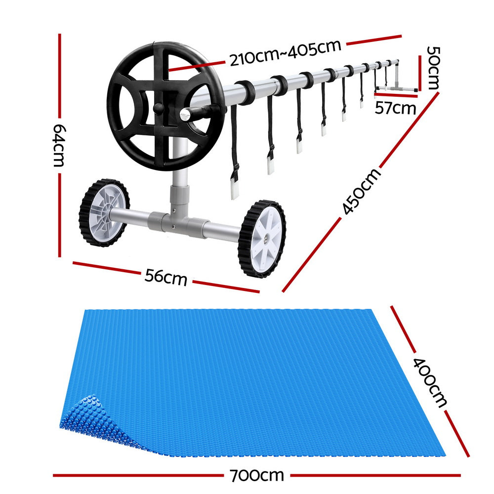 Swimming Pool Cover 600 Micron 7x4m with Roller 4m Solar Blanket