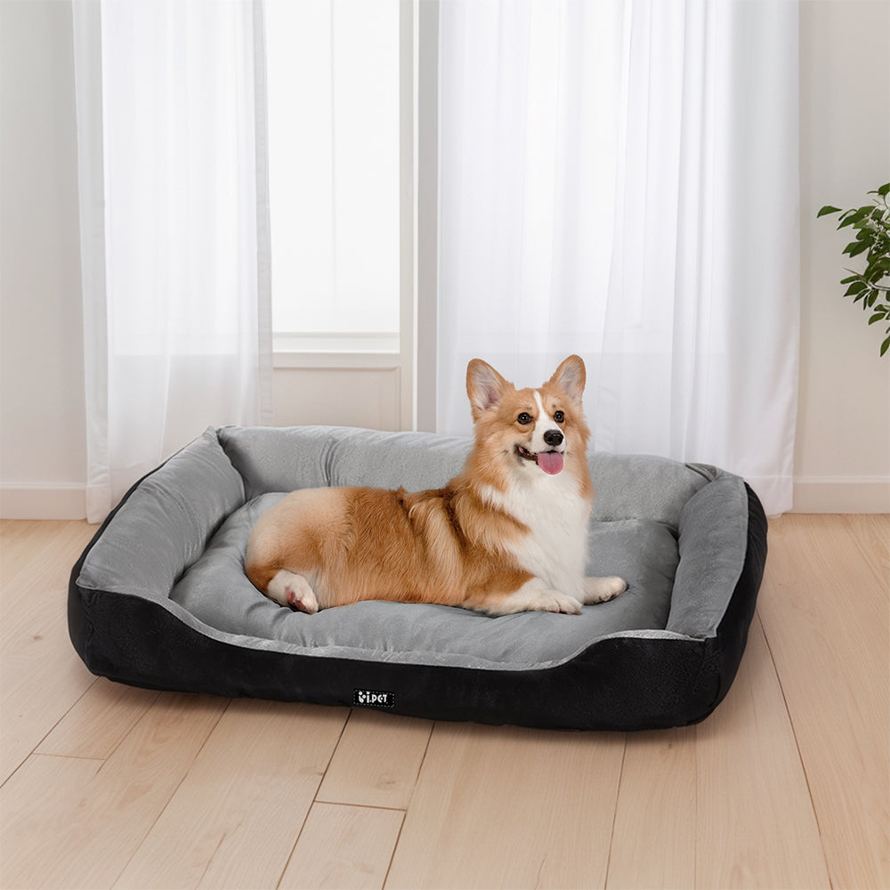 Pet Bed Dog Cat Soft Sleeping Comfy Plush Mat Cave Washable Black