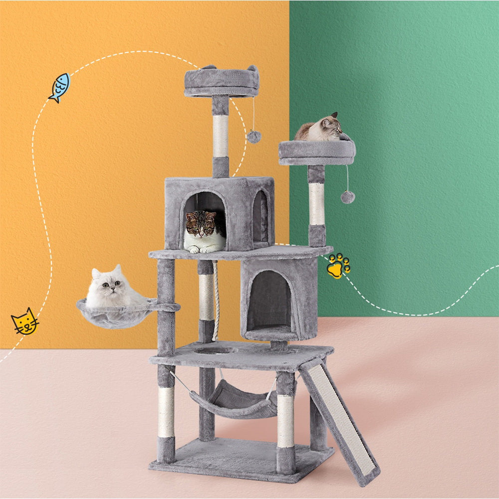 Cat Tree Tower Scratching Post Scratcher 161cm Condo House Trees Grey