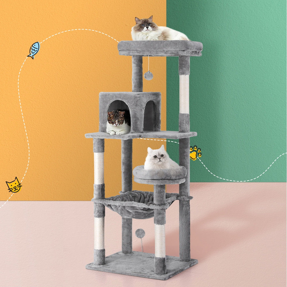 Cat Tree Tower Scratching Post Scratcher 143cm Condo House Trees Grey