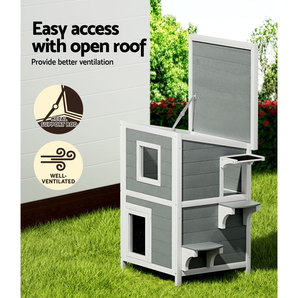 Cat House Outdoor Shelter 56cm x 52cm x 82cm Rabbit Hutch Wooden Condo Small Dog Pet Enclosure