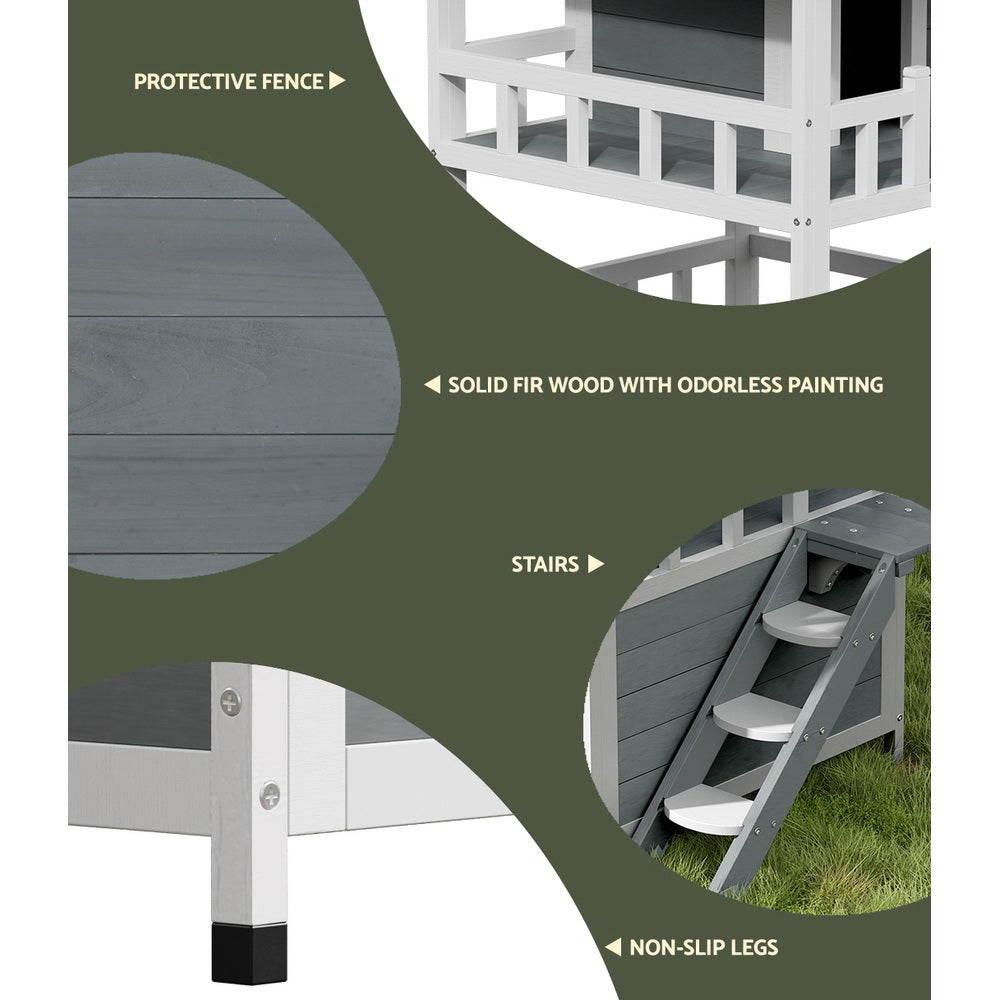 Cat House Outdoor Shelter 72cm x 72cm x 127cm Rabbit Hutch Wooden Condo Small Dog Pet Houses Enclosure