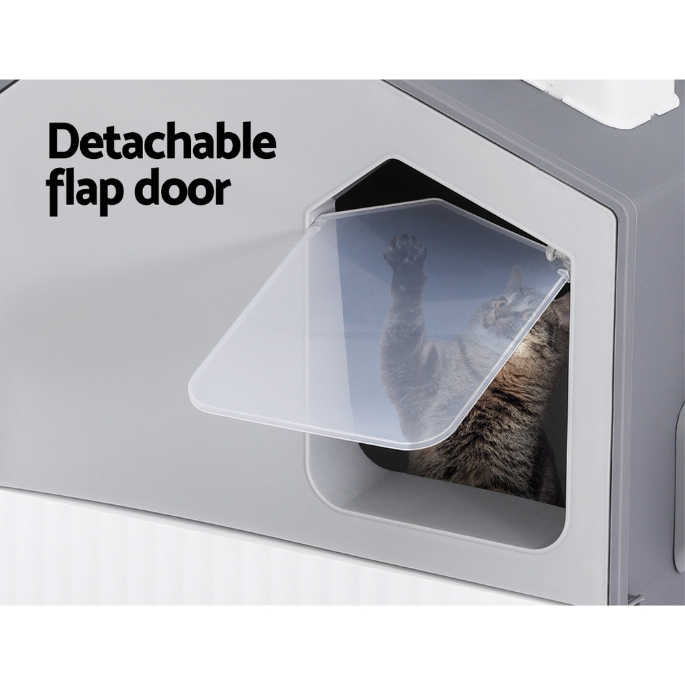 Cat Litter Box Large Tray Kitty Toilet Fully Enclosed House Hooded Scoop Mat Grey