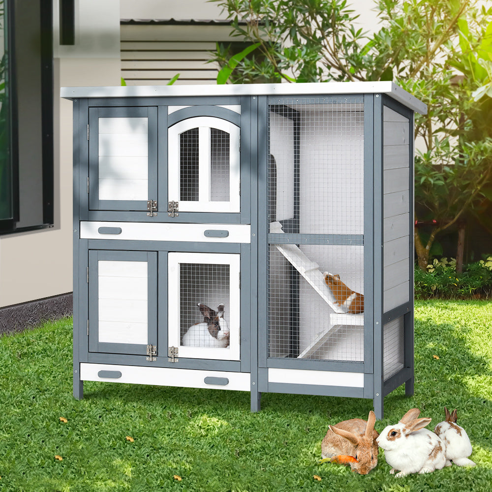 Rabbit Hutch 98cm x 45cm x 92cm Chicken Coop Large Wooden House Run Cage Bunny Guinea Pig