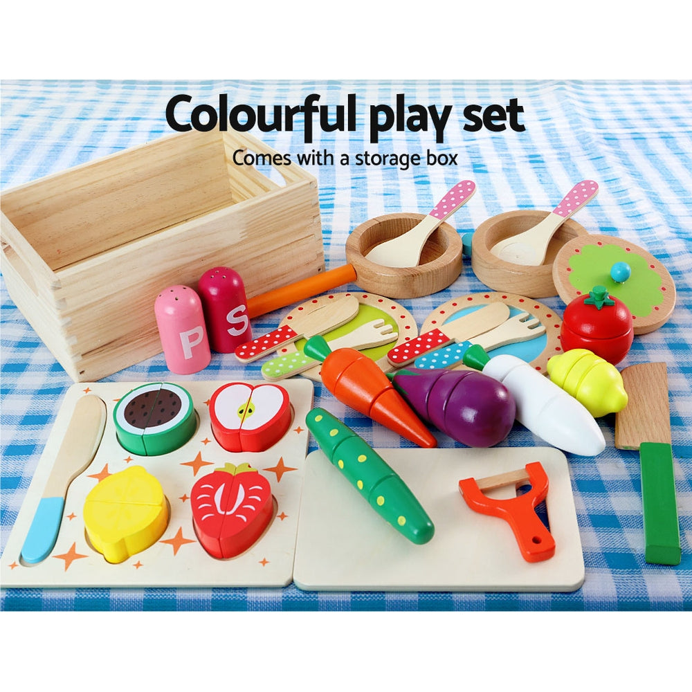 Kids Kitchen Play Set Wooden Pretend Toys Cooking Children Food Pink