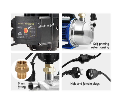 Garden Water Jet Pump High Pressure 1100W Tank Rain Farm Irrigation Black