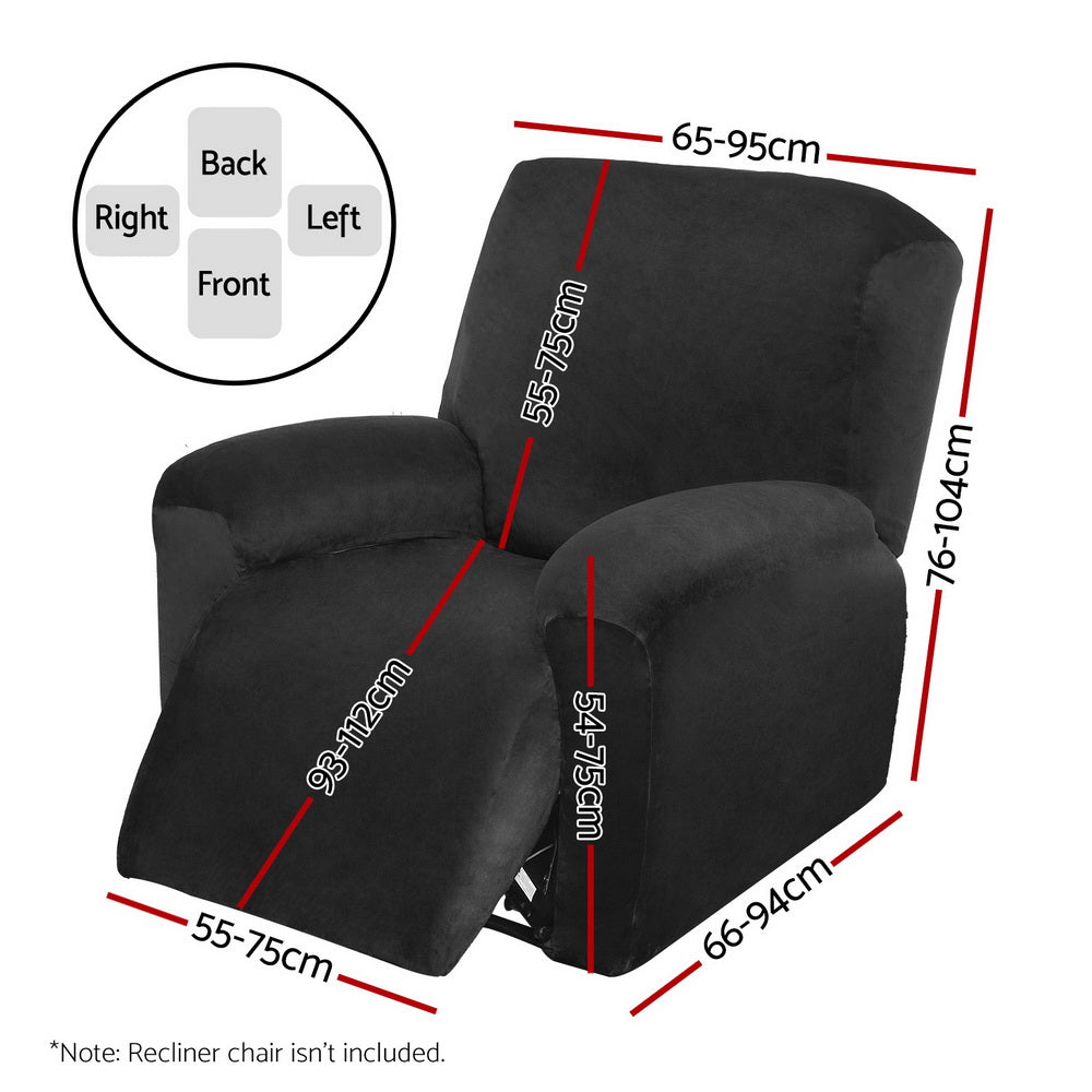 Recliner Chair Covers 1 Seater Velvet Black