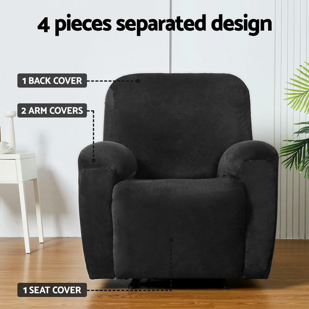 Recliner Chair Covers 1 Seater Velvet Black