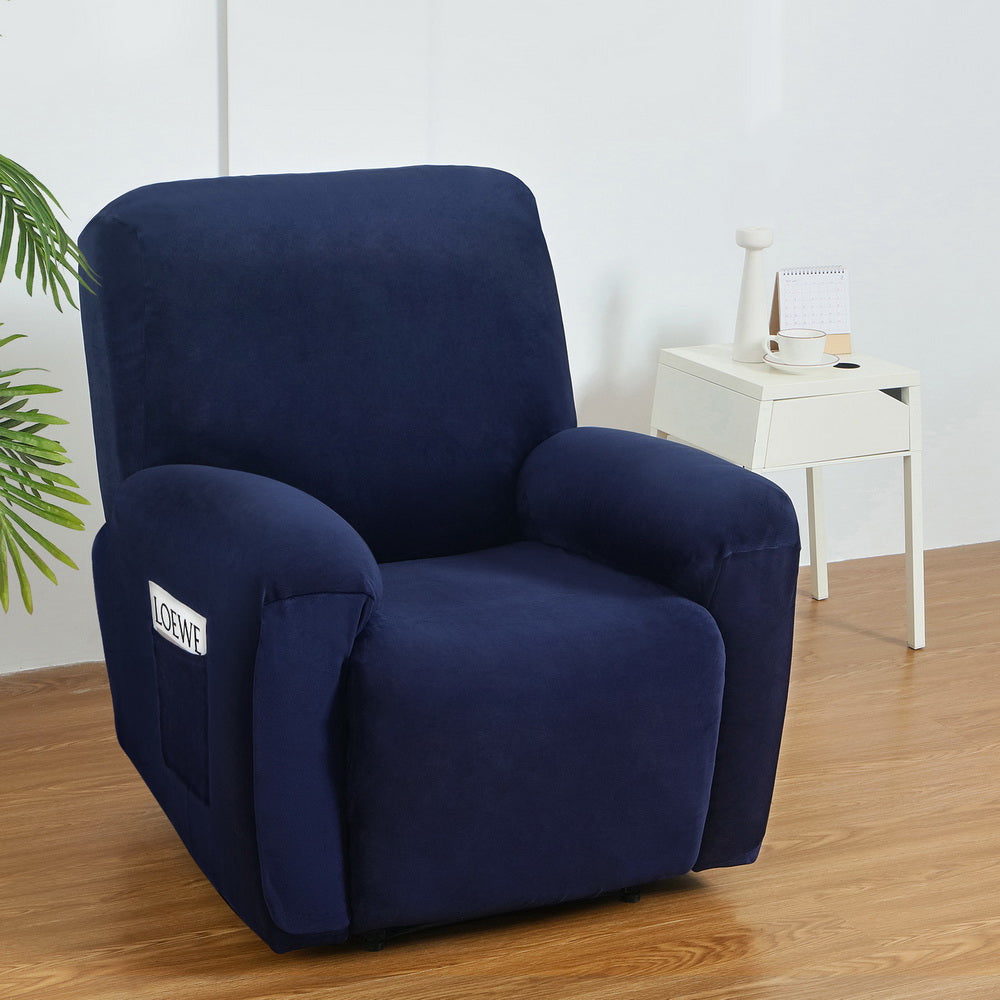 Recliner Chair Covers 1 Seater Velvet Navy