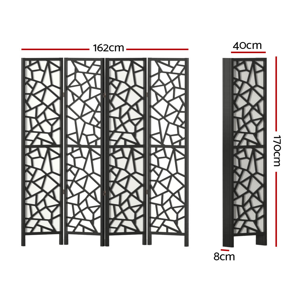 4 Panel Room Divider Screen 162x170cm Clover Black