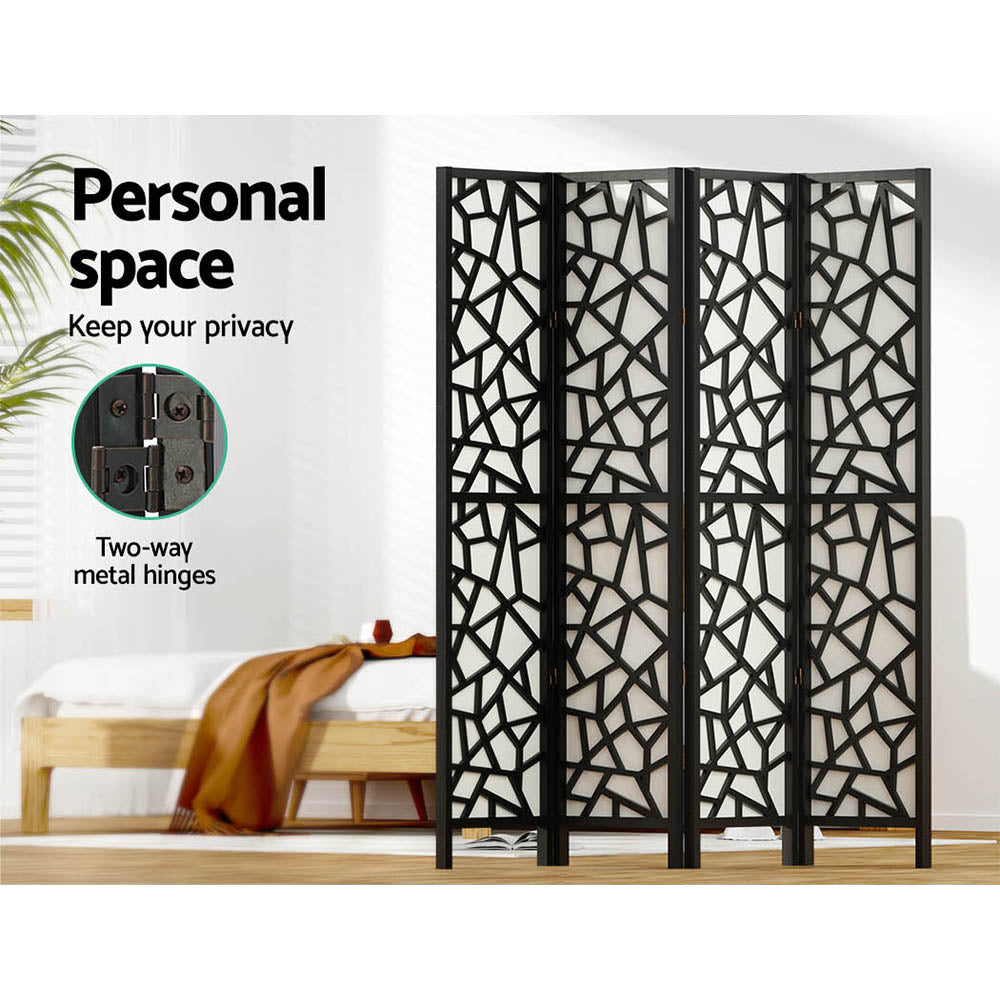 4 Panel Room Divider Screen 162x170cm Clover Black