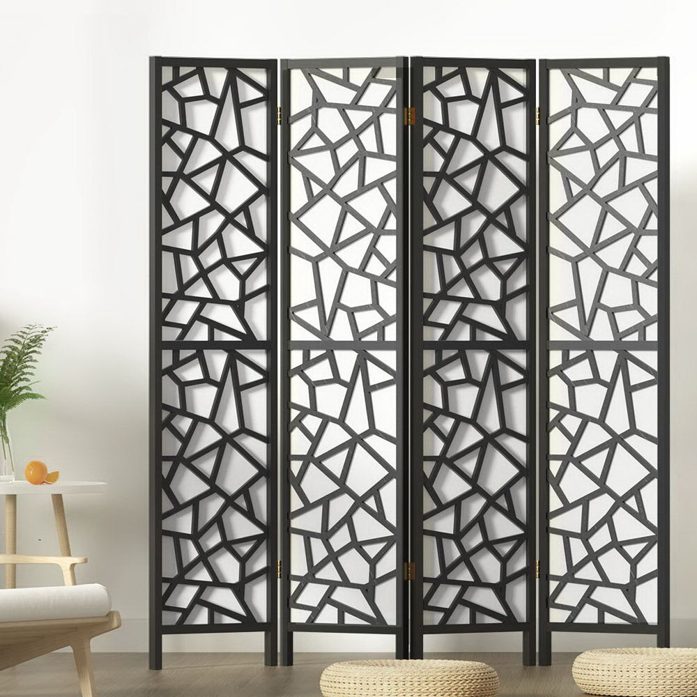 4 Panel Room Divider Screen 162x170cm Clover Black