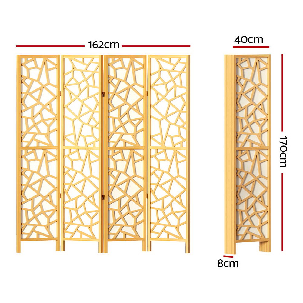 4 Panel Room Divider Screen 162x170cm Clover Natural