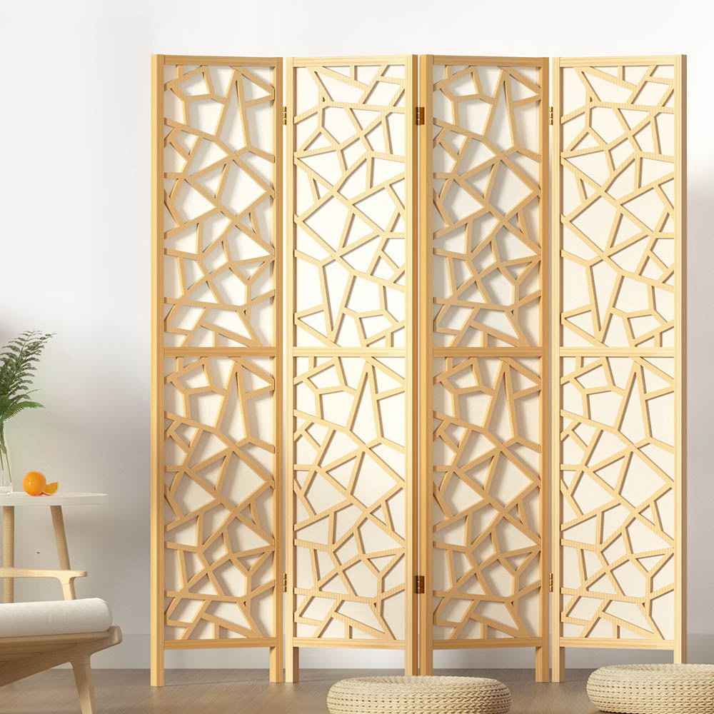 4 Panel Room Divider Screen 162x170cm Clover Natural