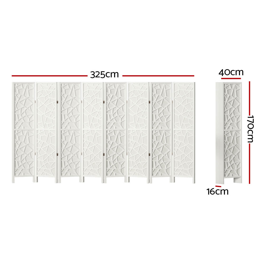 8 Panel Room Divider Screen 325x170cm Clover White