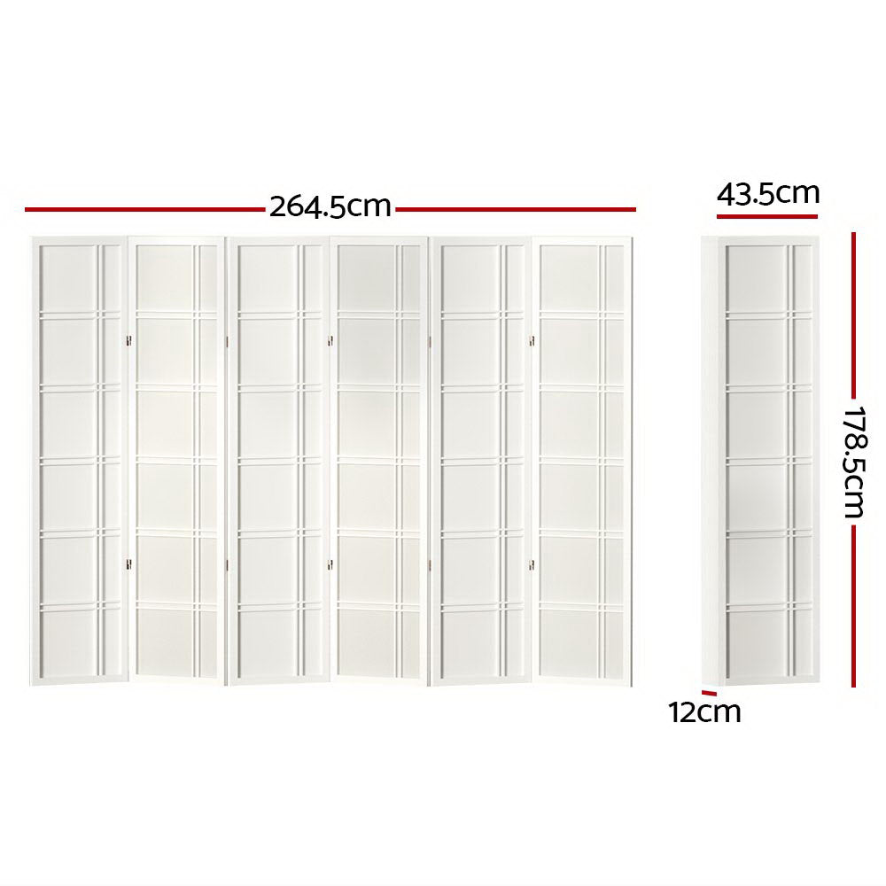 6 Panel Room Divider Screen 265x179cm Nova White