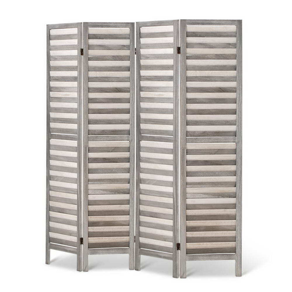 4 Panel Room Divider Screen 163x170cm Louver Grey