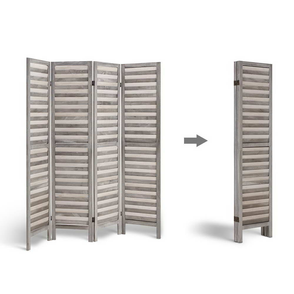 4 Panel Room Divider Screen 163x170cm Louver Grey